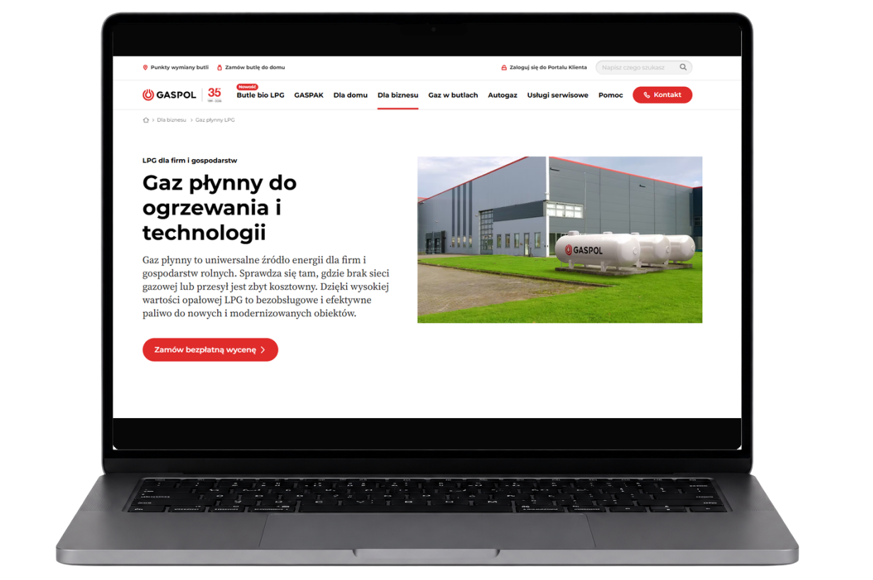 Gaspol website displayed on a laptop as part of the UX audit case study.