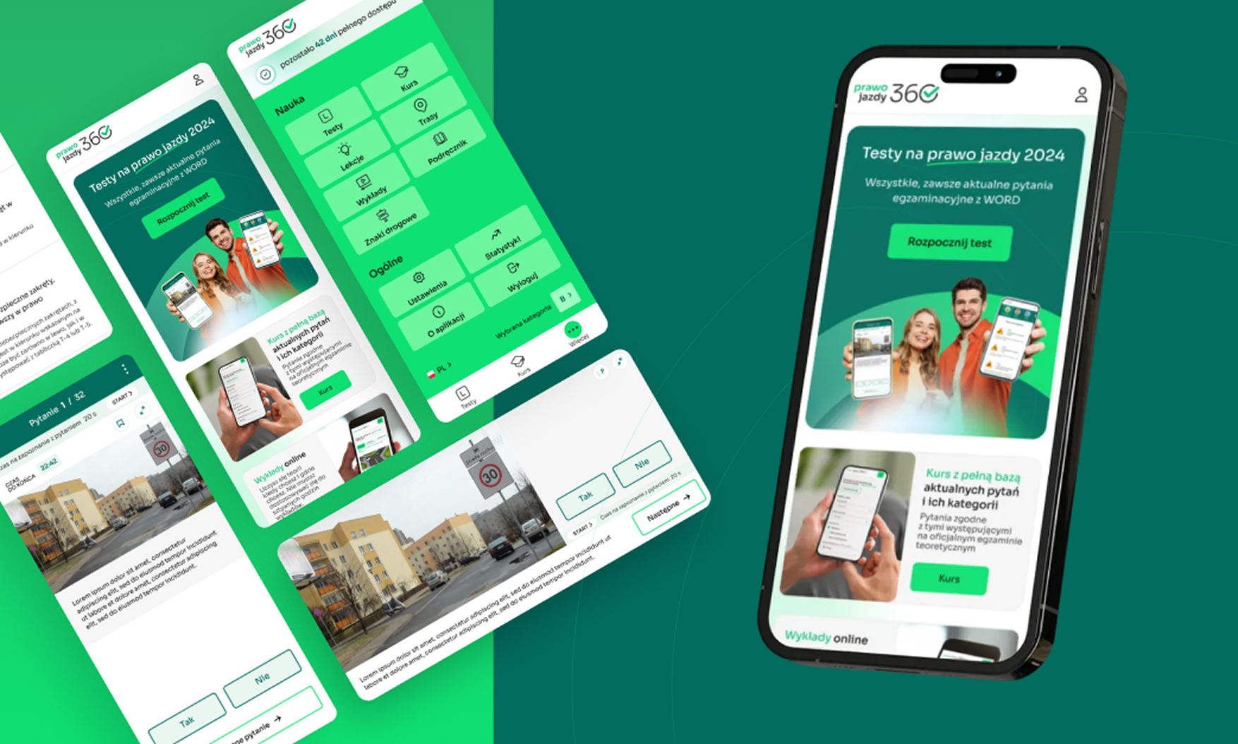 Screens from the redesigned mobile application Driving License 360