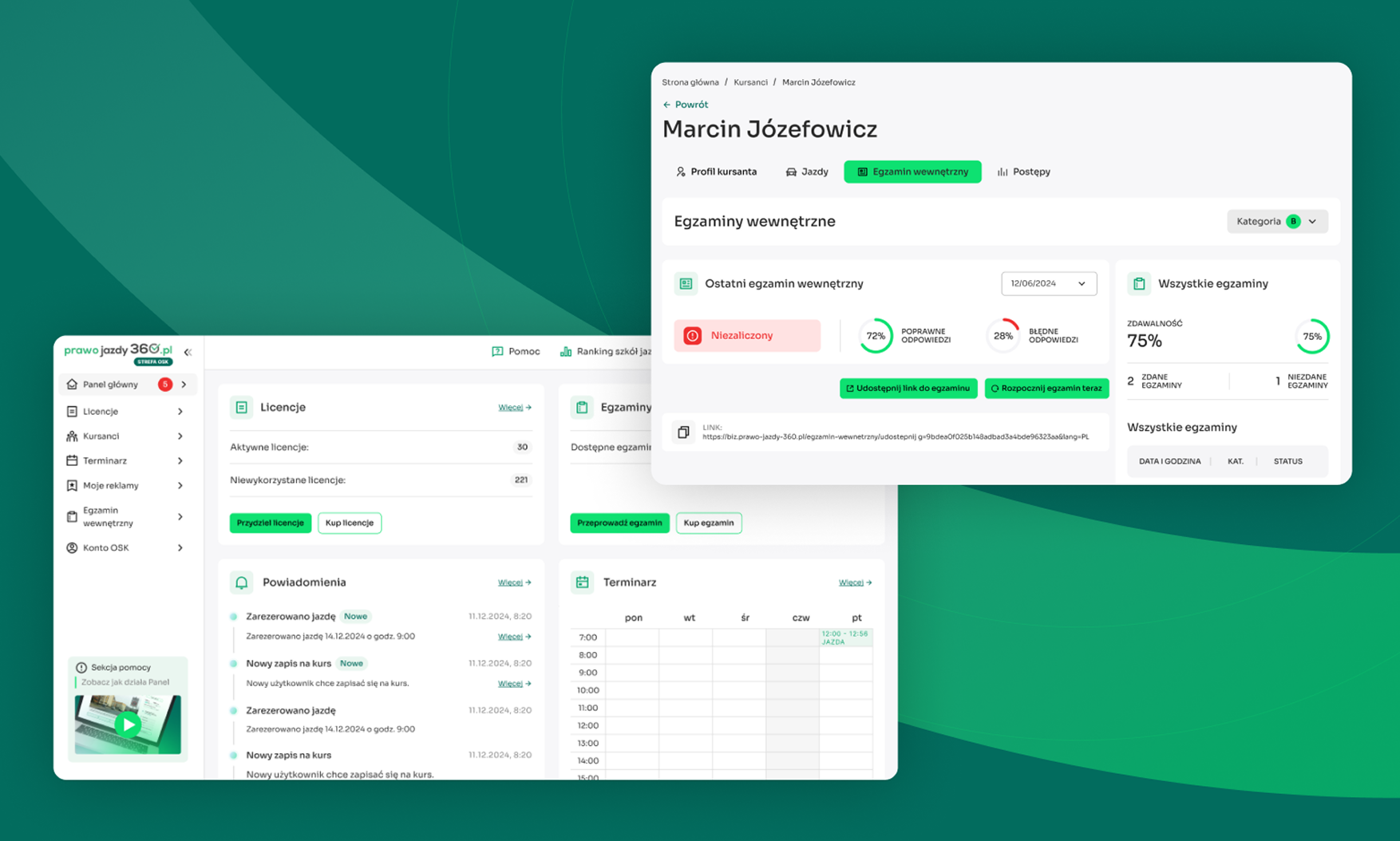 Elements of the new B2B prawo jazdy 360 user panel