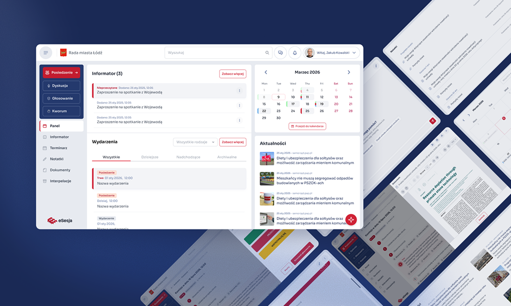 Overview of the redesigned eSesja interface combining tools previously used by councillors in separate applications.
